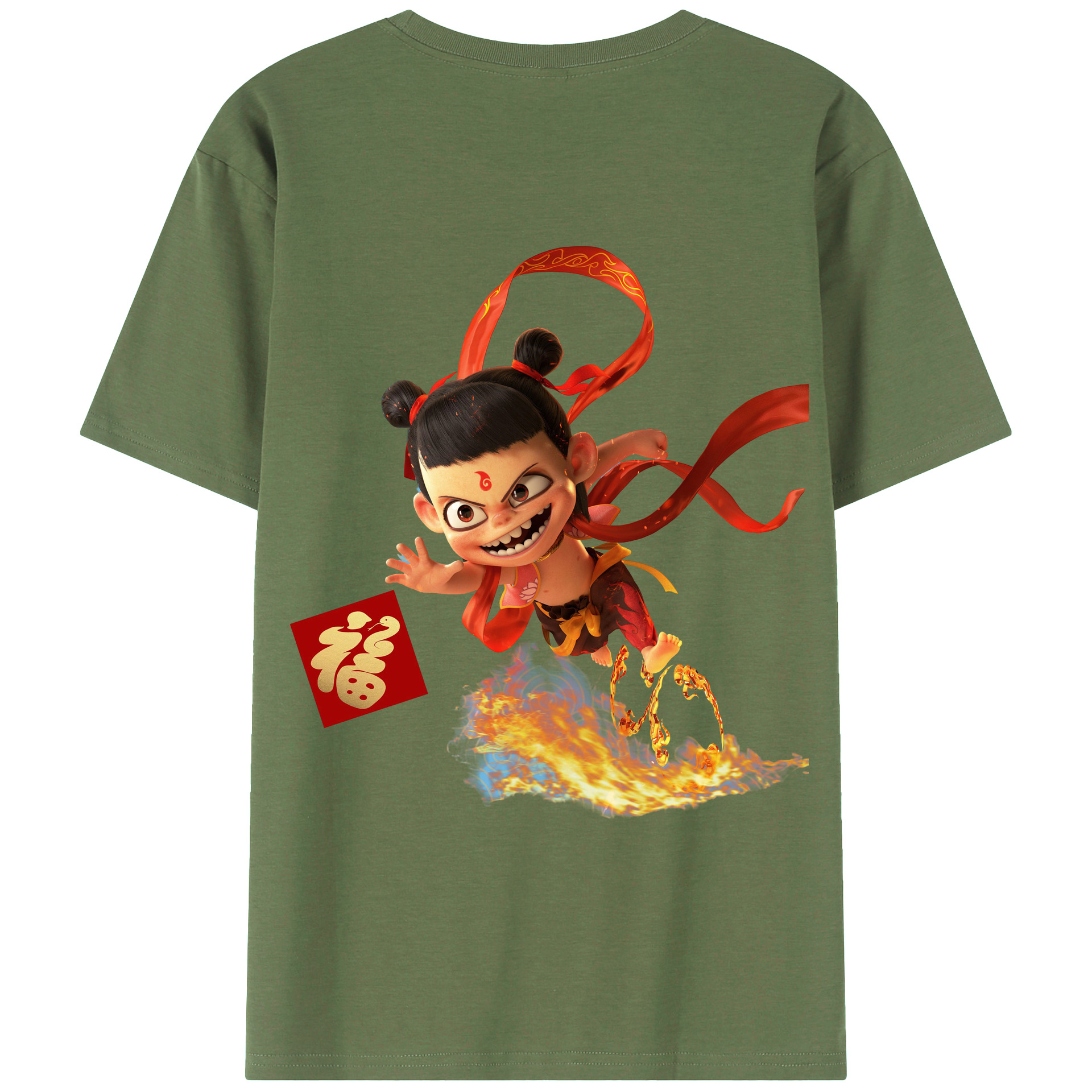（画像用） Ne Zha 2 ナタ 魔童の大暴れ 綿100％ メンズ半袖Tシャツ（バックプリント） 通気性